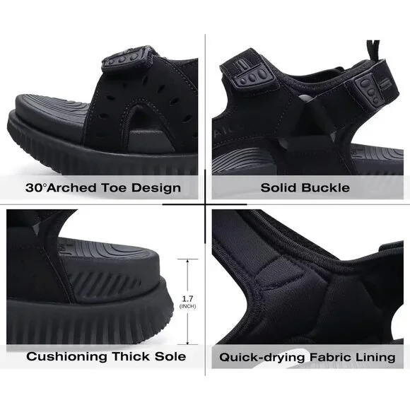 Casual Hiking Sandals Men's Black Athletic Sports Walking Fisherman Shoes - Picture 7 of 10